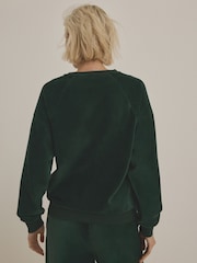 Forest Green Micro Corduroy Velvet Soft Touch Relaxed Fit Graphic Crew Neck Sweatshirt - Image 3 of 6