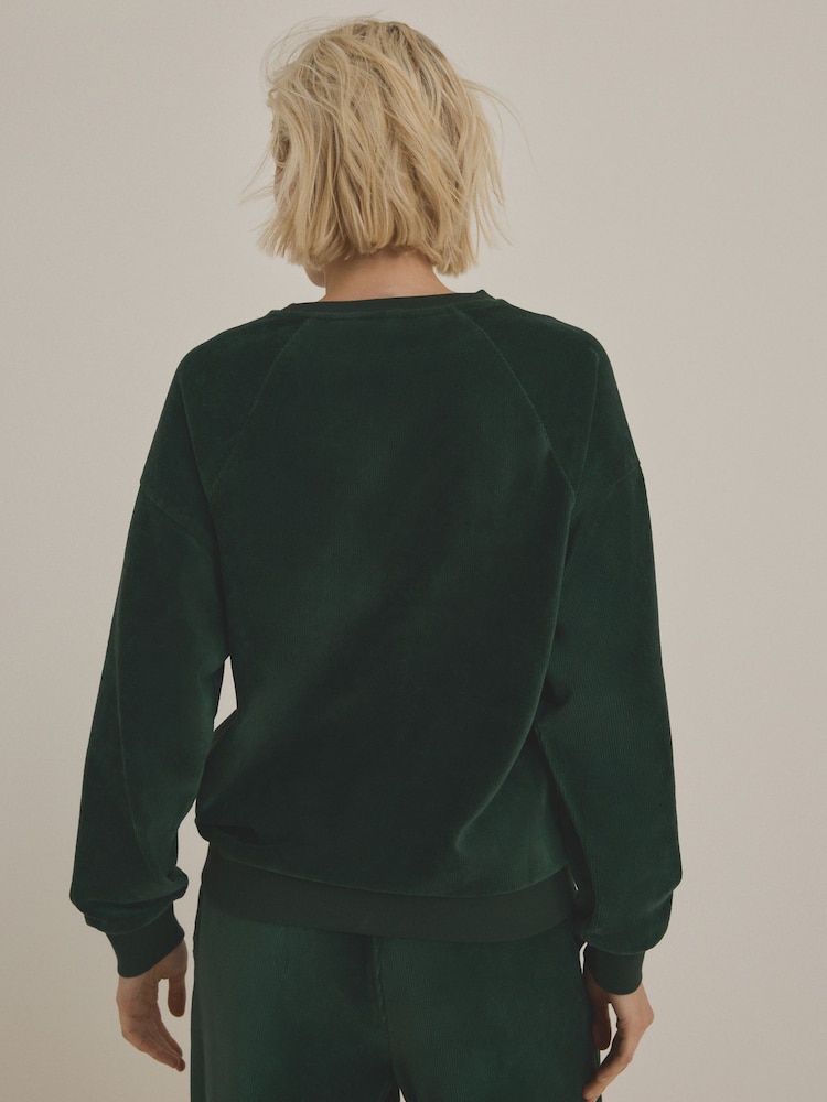 Vert forêt - Micro Corduroy Velvet Soft Touch Relaxed Fit Graphic Crew Neck Sweatshirt - Image 3 of 6