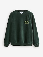 Forest Green Micro Corduroy Velvet Soft Touch Relaxed Fit Graphic Crew Neck Sweatshirt - Image 5 of 6