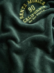 Forest Green Micro Corduroy Velvet Soft Touch Relaxed Fit Graphic Crew Neck Sweatshirt - Image 6 of 6