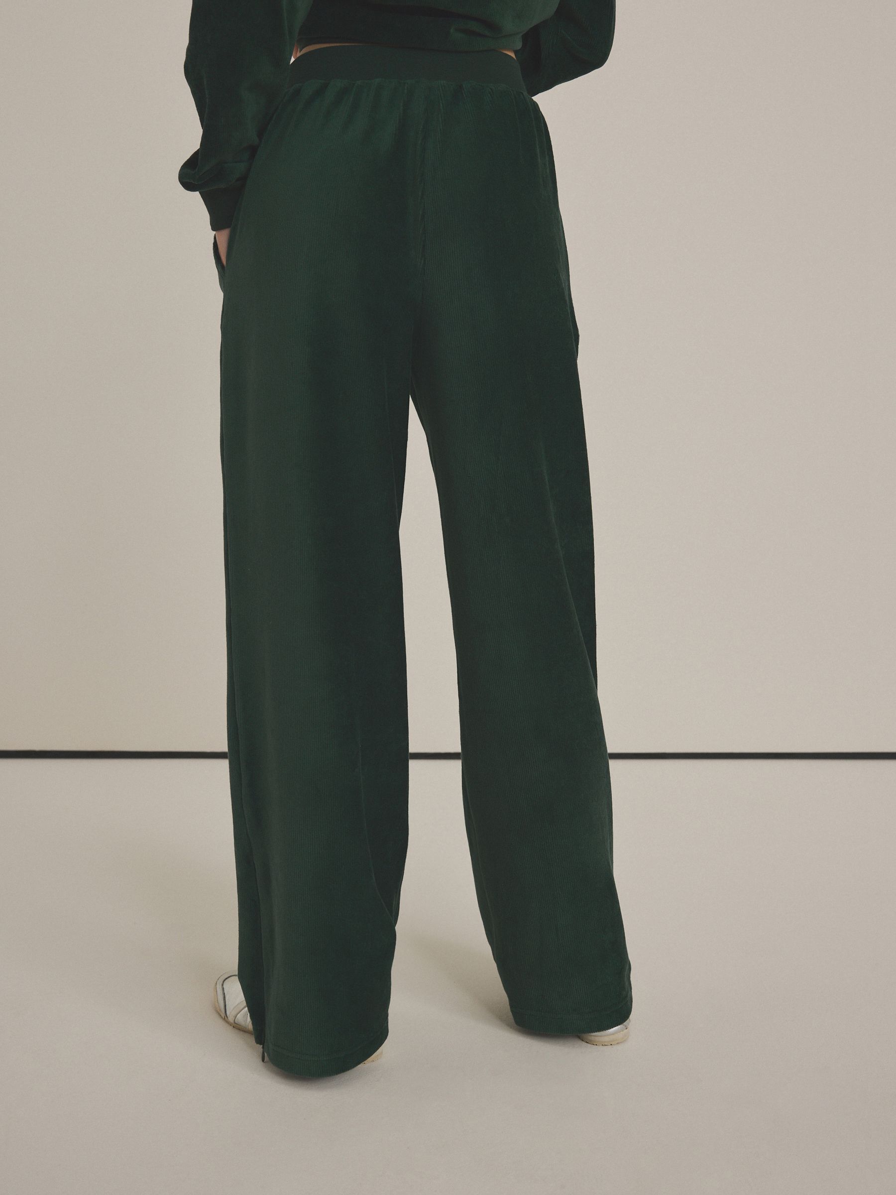 Buy Forest Green Micro Corduroy Velvet Touch Graphic Wide Leg