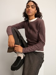 Slate Grey Mink Brown Cosy Soft Touch Rib Button Neck Henley Jumper Top - Image 1 of 8