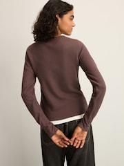 Slate Grey Mink Brown Cosy Soft Touch Rib Button Neck Henley Jumper Top - Image 4 of 8