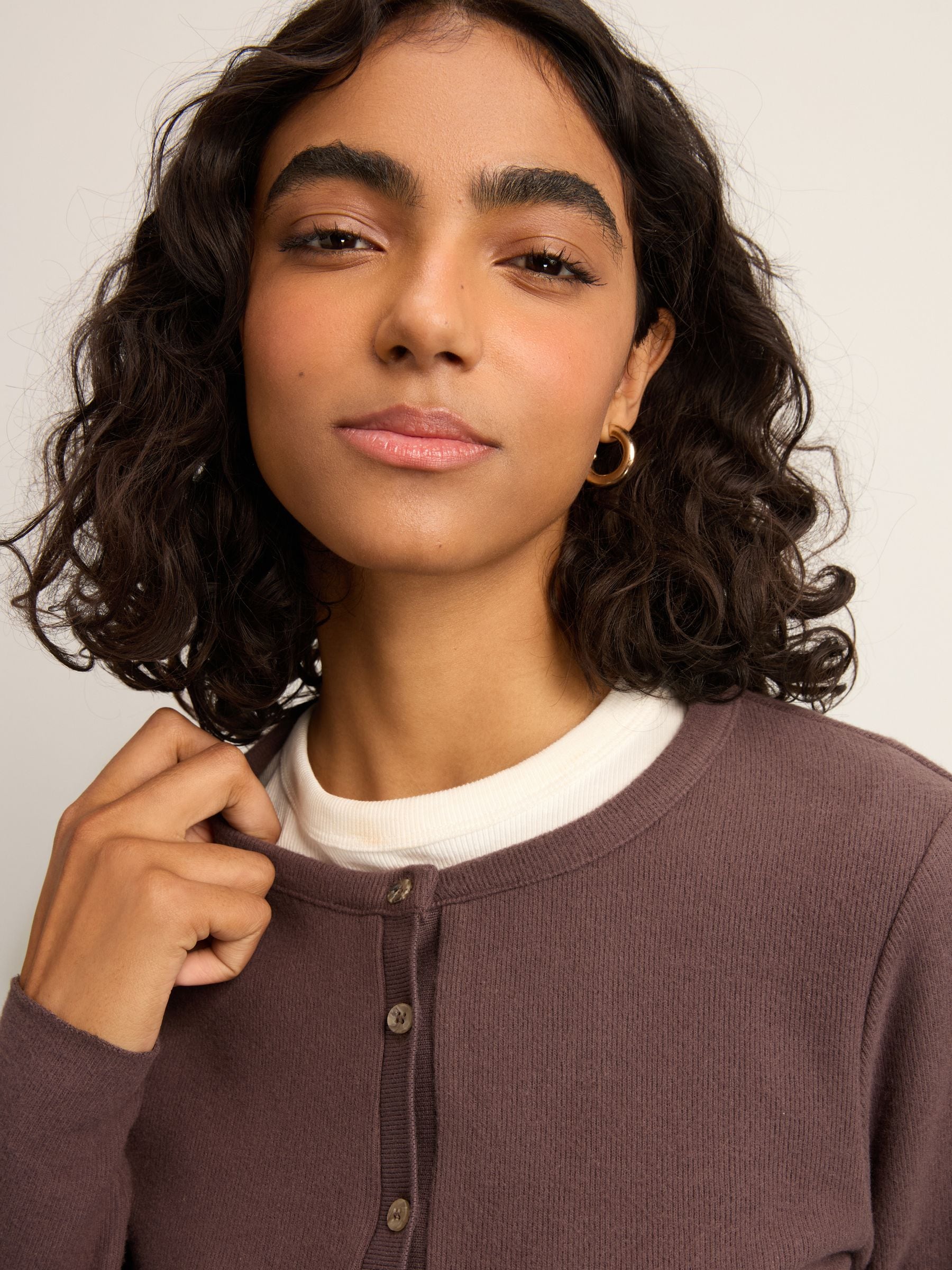 Buy Slate Grey Mink Brown Cosy Soft Touch Rib Button Neck Henley