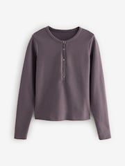 Slate Grey Mink Brown Cosy Soft Touch Rib Button Neck Henley Jumper Top - Image 6 of 8