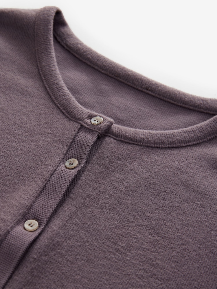 Slate Grey Mink Brown Cosy Soft Touch Rib Button Neck Henley Jumper Top - Image 7 of 8