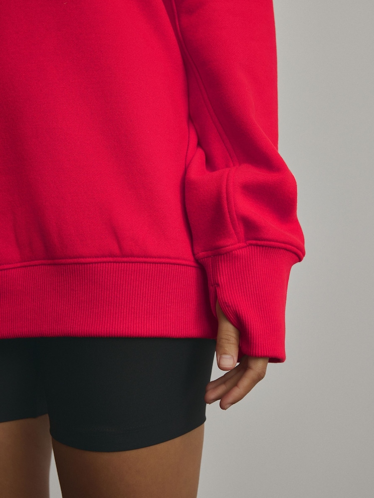 Bright Red Crimson Active Longline Overhead Hoodie - Image 5 of 8
