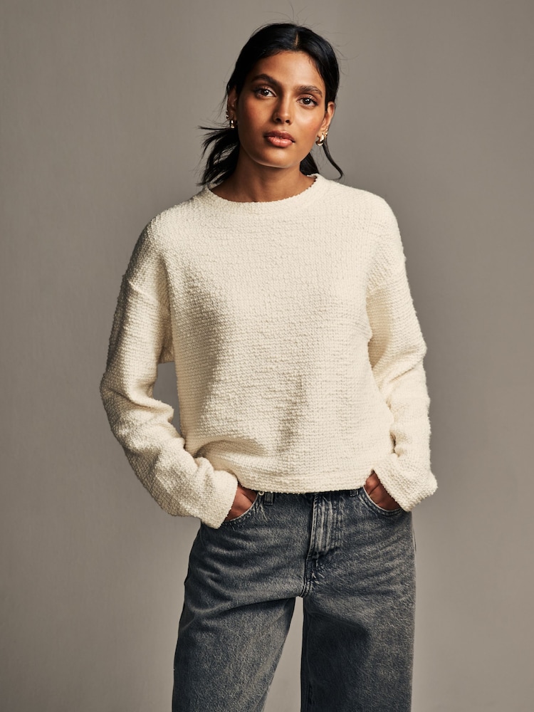 Neutral Textured Boucle Heavyweight Crew Neck Jumper - Image 1 of 7