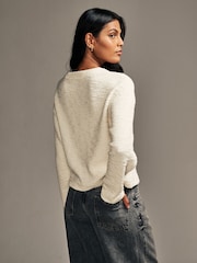 Neutral Textured Boucle Heavyweight Crew Neck Jumper - Image 3 of 7