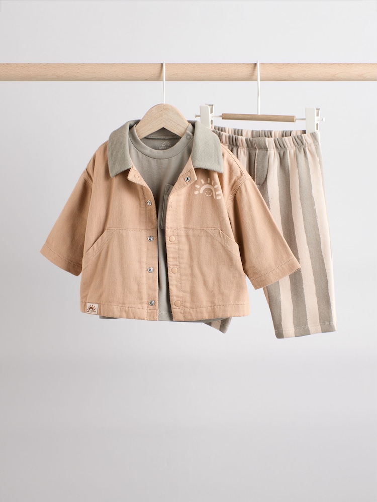 Rayas neutras - 100% Cotton Baby Shirt and Trousers Set 3 Piece (0mths-2yrs) - Imagen 1 de 17