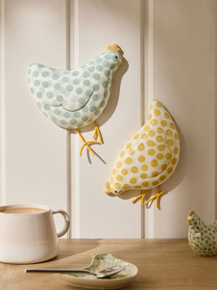 Set of 2 Multi Pat and Peggy Chicken Ceramic Wall Plaques - Image 1 of 5