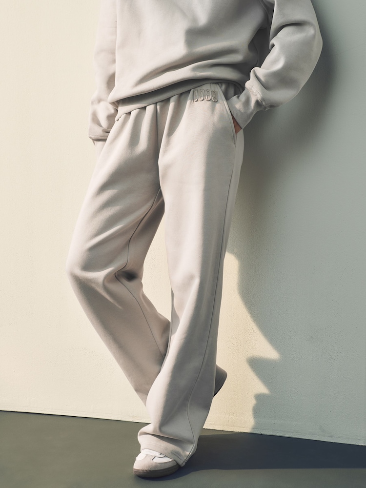 French Grey Wide Leg Tonal City Graphic Joggers - Image 3 of 7