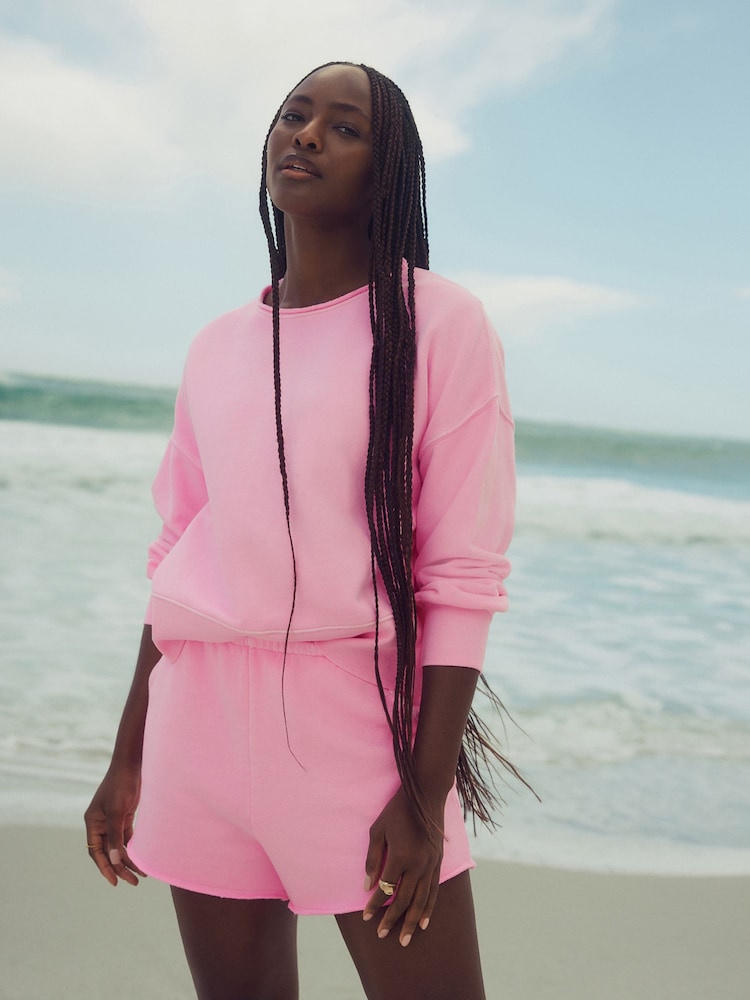 Fluro Rose - Sweat-shirt Col rond à ourlet brut délavé 100% coton - Image 2 of 11