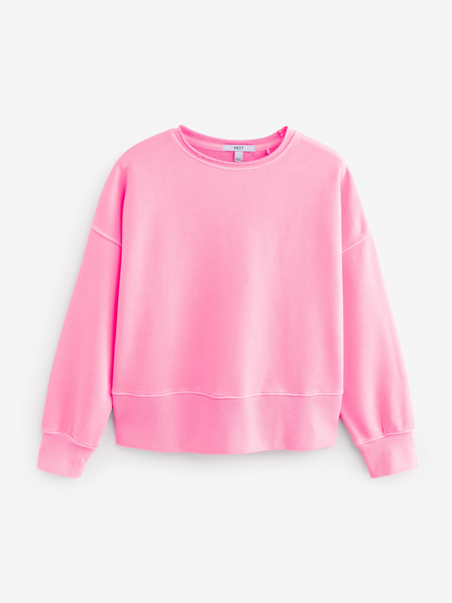 Buy Fluro Pink Raw Hem Detail Washed 100% Cotton Crew Neck Buy Fluro Pink Raw Hem Detail Washed 100% Cotton Crew Neck