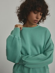 Bleu de sarcelle - Sweat-shirt Col rond à ourlet brut délavé 100% coton - Image 1 de 6