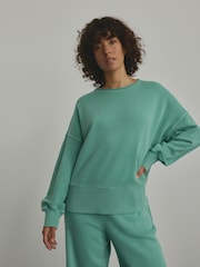 Bleu de sarcelle - Sweat-shirt Col rond à ourlet brut délavé 100% coton - Image 2 de 6