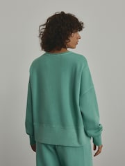 Bleu de sarcelle - Sweat-shirt Col rond à ourlet brut délavé 100% coton - Image 3 de 6