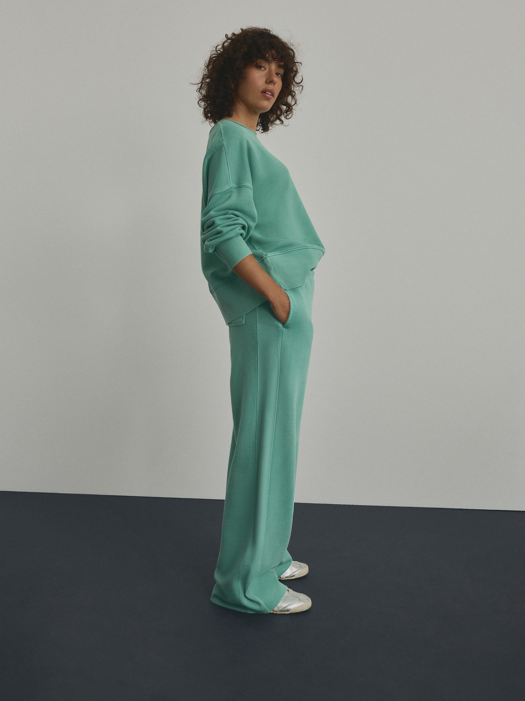 Buy Teal Blue Raw Hem Detail Washed Cotton Crew Neck