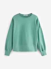 Bleu de sarcelle - Sweat-shirt Col rond à ourlet brut délavé 100% coton - Image 5 de 6