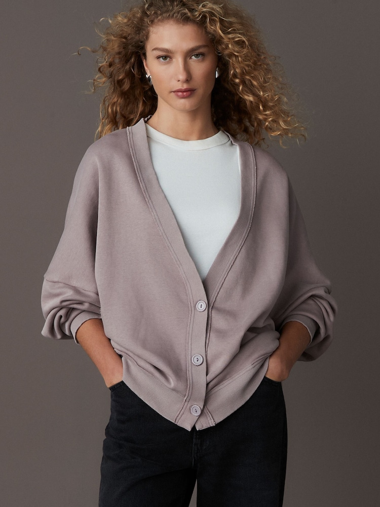 Mauve vijolična - Sprana gumbi sproščenega kroja pletena jopa - Slika 1 iz 5