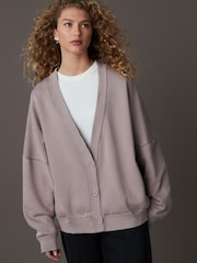 Mauve vijolična - Sprana gumbi sproščenega kroja pletena jopa - Slika 3 iz 5
