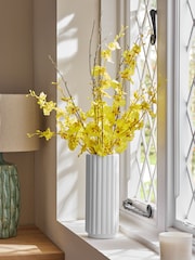 Yellow Artificial Orchid and Twig Arrangment In Tall Ceramic Vase - Image 1 of 3