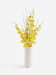 Yellow Artificial Orchid and Twig Arrangment In Tall Ceramic Vase - Image 3 of 3