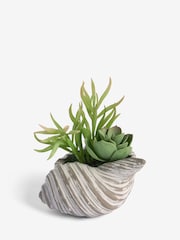 Green Artificial Succulent In A Grey Ceramic Shell - Image 3 of 3