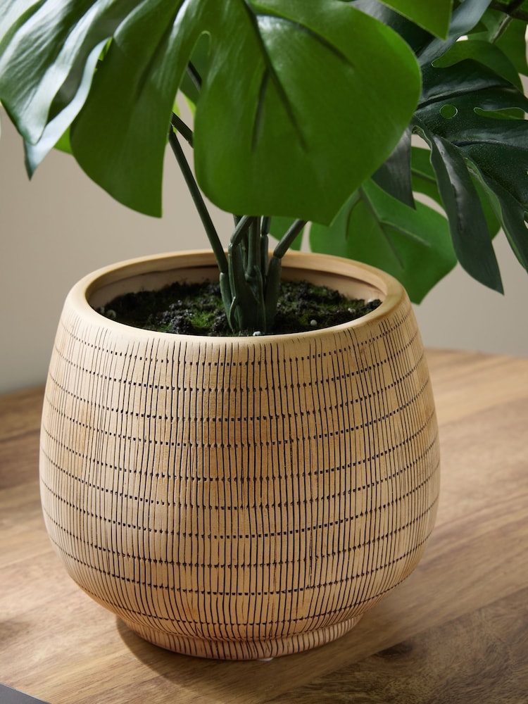 Green Artificial Monstera Plant In Natural Ceramic Vase - Image 2 of 4