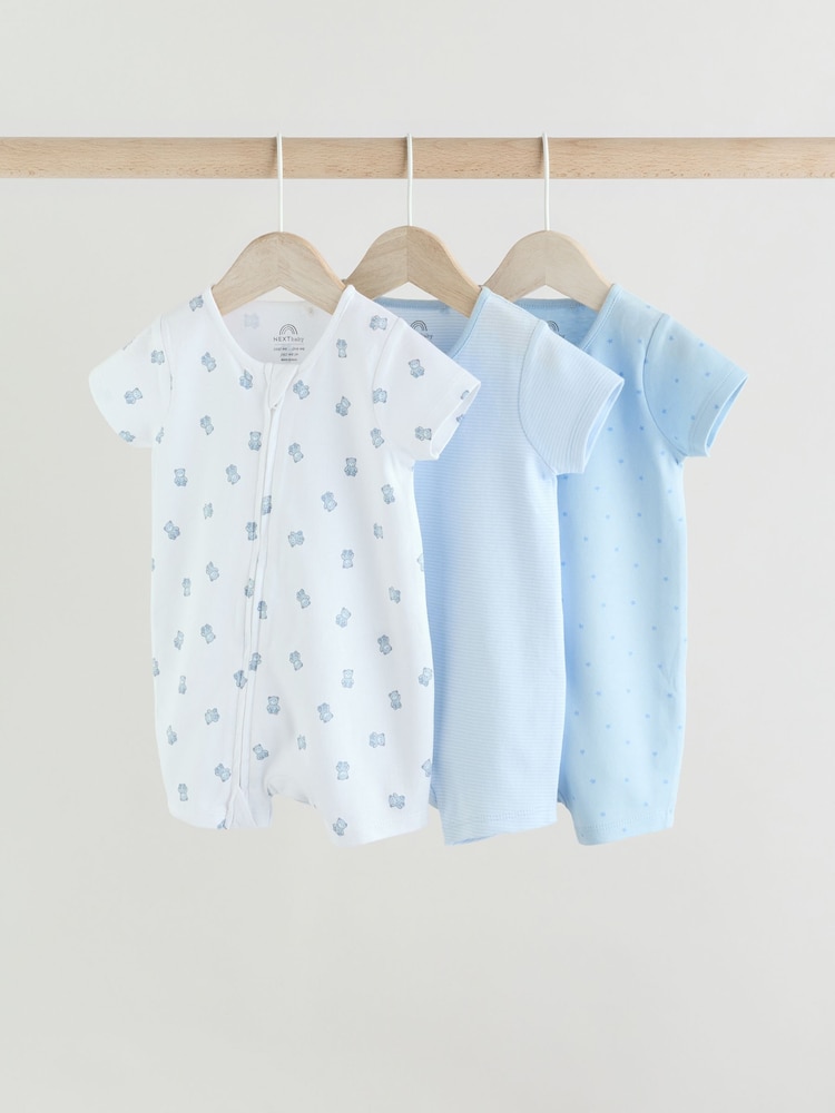Blue Two Way Zip Baby Rompers 3 Pack (0mths-3yrs) - Image 1 of 12