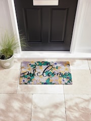 Blue Welcome Floral Doormat - Image 1 of 5