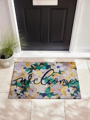 Blue Welcome Floral Doormat - Image 2 of 5