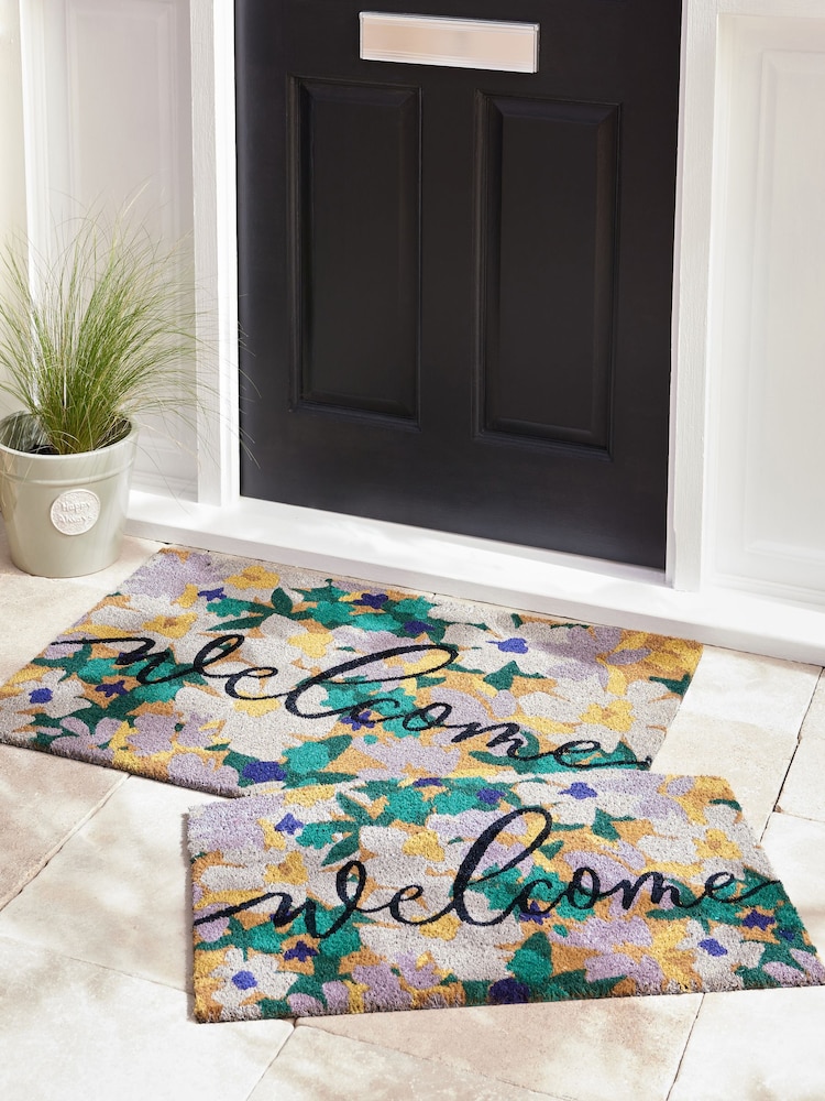 Blue Welcome Floral Doormat - Image 3 of 5