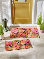 Pink Floral Coir Doormat - Image 1 of 7
