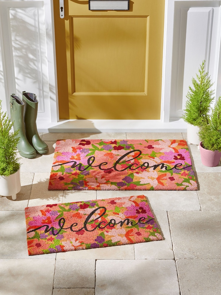 Pink Floral Coir Doormat - Image 1 of 7