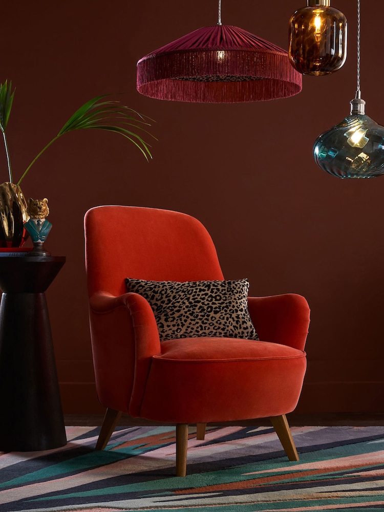 Opulent Chenille Coral Pink Larson Highback Armchair - Image 1 of 10