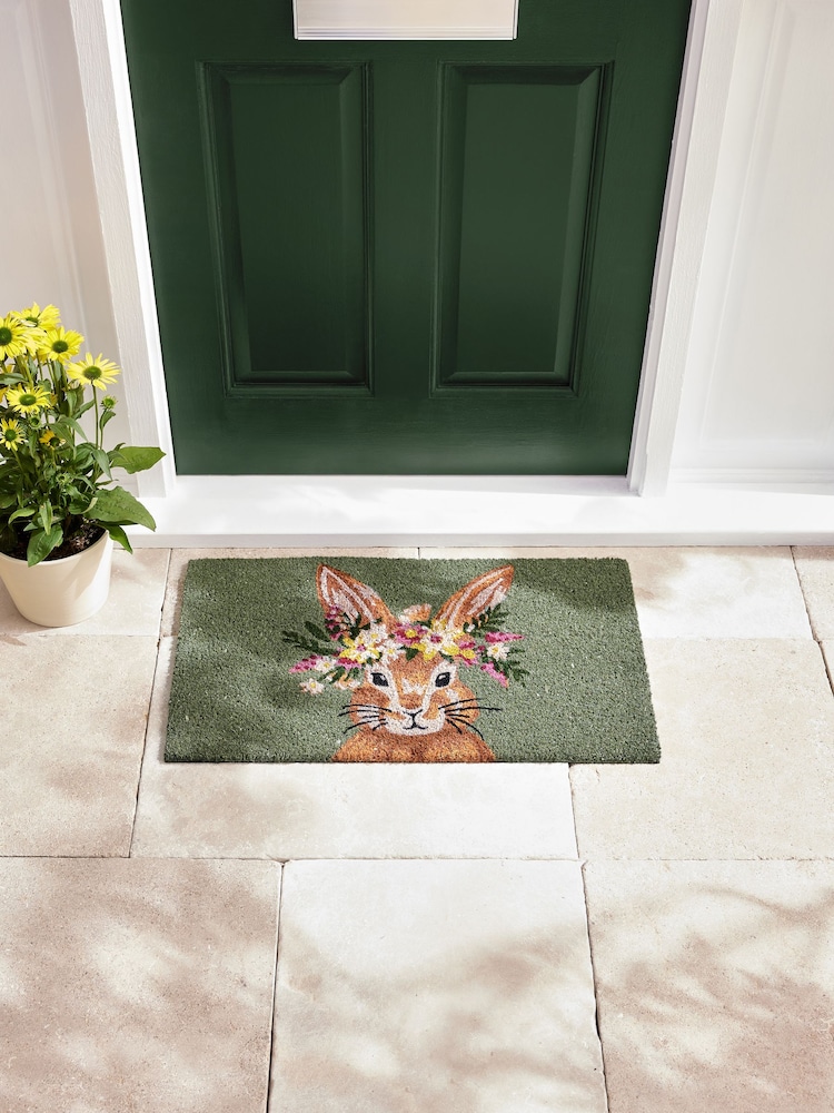 Green Bunny Floral Doormat - Image 1 of 7
