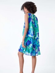 Roman Blue Floral Print Tiered Layer Dress - Image 3 of 5