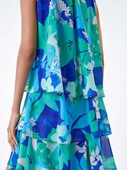 Roman Blue Floral Print Tiered Layer Dress - Image 5 of 5