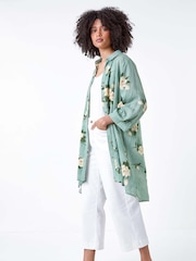 Roman Green Floral Cotton Blend Longline Shirt - Image 2 of 5