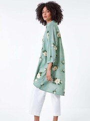 Roman Green Floral Cotton Blend Longline Shirt - Image 3 of 5