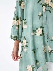 Roman Green Floral Cotton Blend Longline Shirt - Image 5 of 5