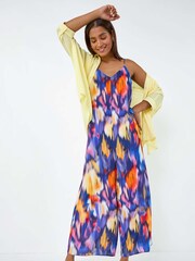 Roman Purple Abstract Print Cropped Jumpsuit - Image 1 of 5
