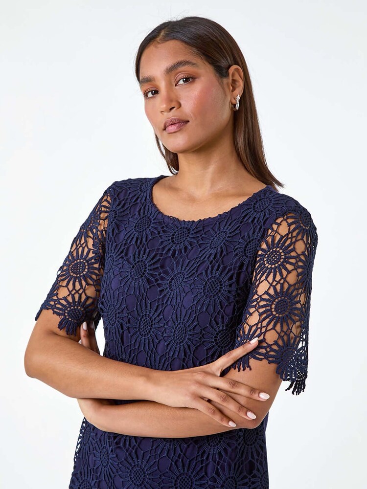 Roman Blue Floral Lace Stretch Jersey T-Shirt - Image 1 of 1