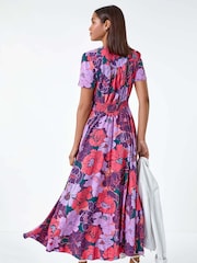 Roman Purple Floral Print Button Detail Maxi Dress - Image 3 of 5