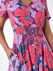 Roman Purple Floral Print Button Detail Maxi Dress - Image 5 of 5