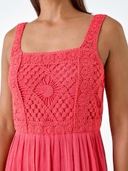 Roman Red Crochet Detail Cotton Blend Maxi Dress - Image 5 of 5