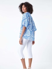 Roman Blue Floral Print Puff Sleeve Shirt - Image 3 of 5