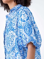 Roman Blue Floral Print Puff Sleeve Shirt - Image 4 of 5