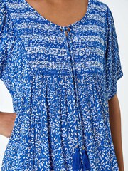 Roman Blue Border Print Frill Hem Smock Dress - Image 5 of 5